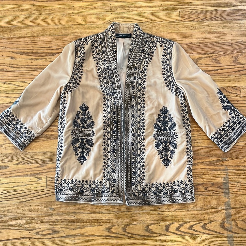 Zara Tan and Black Embroidered Jacket